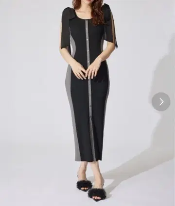 rienda 바이컬러 리본 니트 원피스 치바 에리 착용