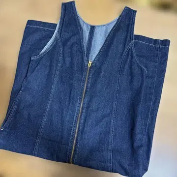 사만다 모스2 블루 데님 슬리브리스 롱 원피스