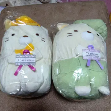 스미코구라시 고양이 봉제 인형 크림색과 그린 컬러 약 20cm