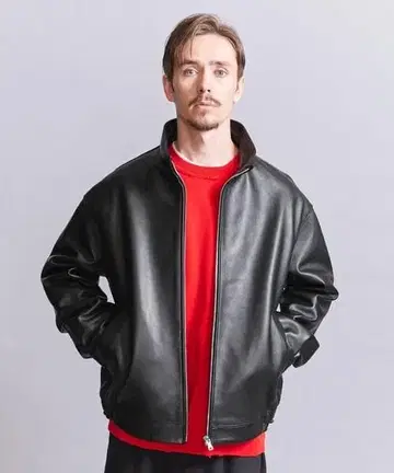 L 새상품급 25ss BEAUTY&YOUTH 시어링 가죽 MIL 블루종