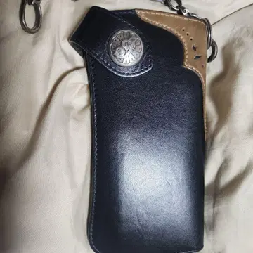 가죽 장지갑 블랙과 브라운 실버 체인 포함