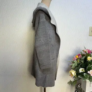 ITS'DEMO 니트 그레이 후드 부착 롱 코트