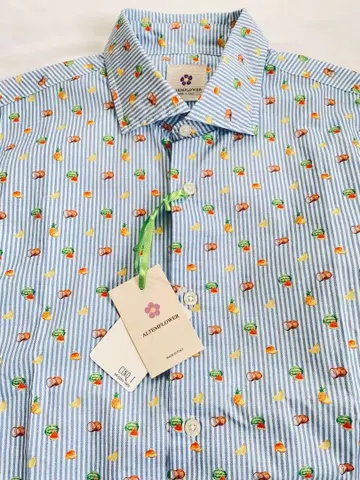 새상품 이탈리아제 알템 플라워 후르츠 패턴 긴팔 셔츠 남성용 사이즈 42