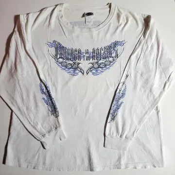 할리데이비슨 프린트 로고 파이어 프레임 화이트 긴팔 티셔츠