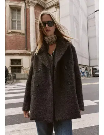 ZARA 부클 더블 브레스트 미디 기장 코트