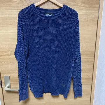 Schott 네이비 더블 컬러 케이블 스웨터 코튼 니트 L