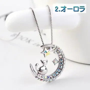 고양이와 별 디자인 목걸이 스와로브스키 오로라 여성용