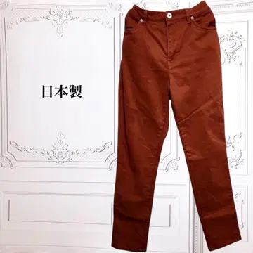 컬러 팬츠 [ L ] 브라운 스트레치 스트레이트 일본제 면 혼방 풀렝스