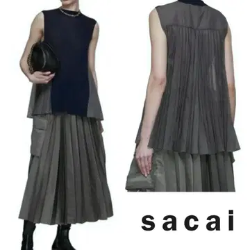 sacai 니트 프론트 플리츠 백 2 글렌체크 슬리브리스 상의