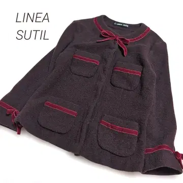 LINEA SUTIL 벨로아 리본 울 혼방 노카라 자켓 귀여운