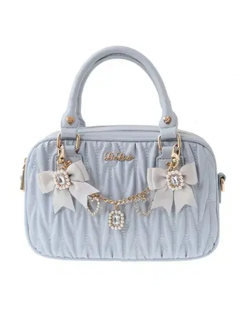 LIZLISA 퀼팅 리본 참 미니백 스카이블루