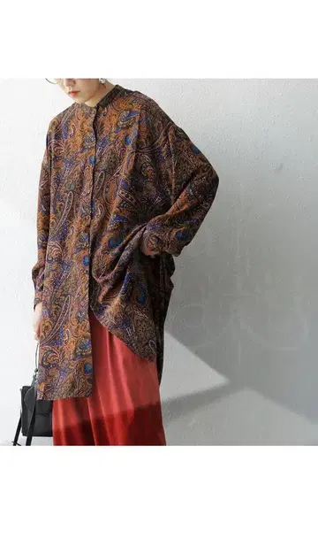 antiqua 페이즐리 무늬 긴팔 셔츠 원피스