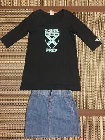 x-girl 롱t SNOOTY PREP 콜라보와 데님 스커트 세트