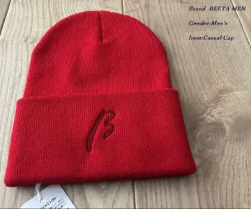 미사용품 베이멘 로고 자수 니트 캡 X 레드 F 사이즈