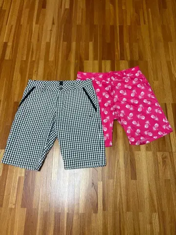 푸마 골프 파인애플 패턴과 체크 무늬 숏팬츠 세트