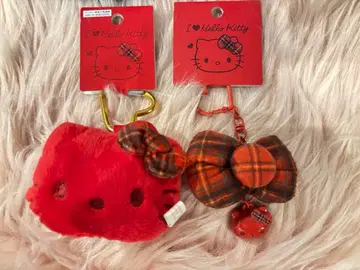 키티 페이스 모양 마스코트 홀더 리본 키링 캔디 레드