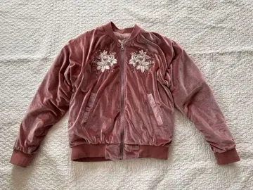 핑크 벨벳 봄버 자켓 리버서블 자수 퍼