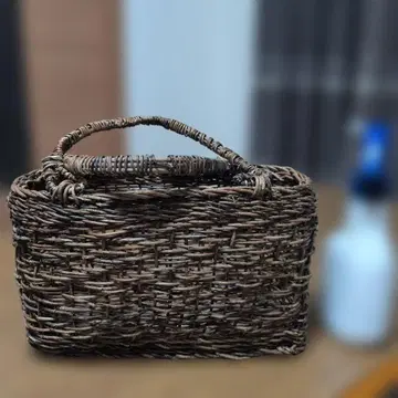 아케비 덩굴 세공 다크 브라운 바스켓백 핸들 포함, 중형