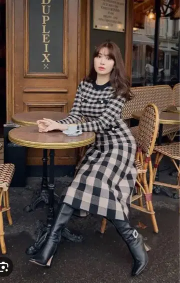 Herlipto 플래드 자카드 니트 원피스 M