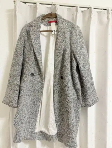 울 혼방 그레이 더블 브레스트 코트 여성용 소핏