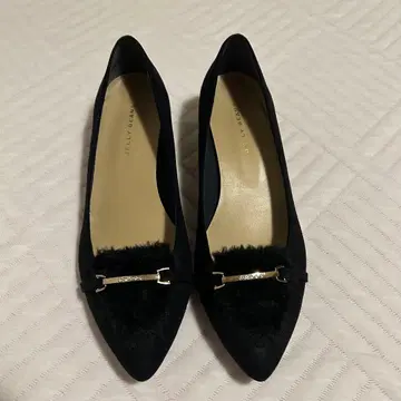 블랙 스웨이드 퍼 펌프스 25cm