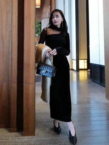 anuans 2025AW 시어 콤비 타이트 원피스 블랙 size 2