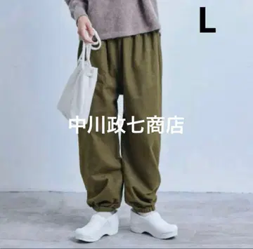 새상품급 나카가와 마사시치 상점 따뜻한 몸빼 팬츠 L 카키