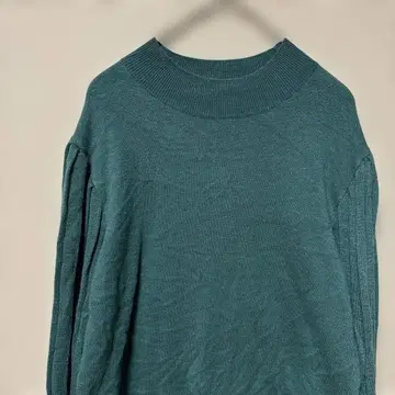 햄피 볼륨 슬리브 니트 (L) 그린 무지 모크넥 하이 게이지