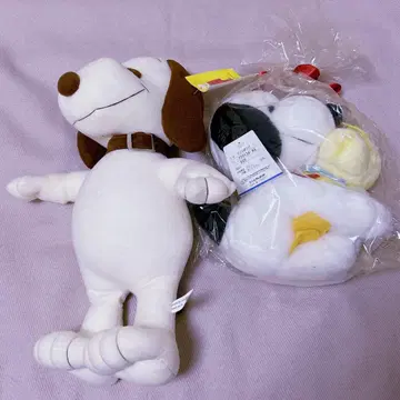 스누피 SNOOPY 봉제 인형 레트로 택 포함 브라운 우드스탁
