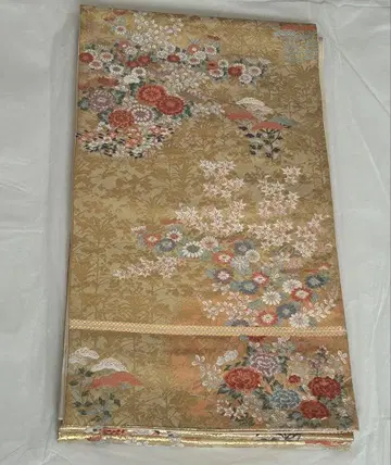 골드 컬러 꽃무늬 후쿠로 오비