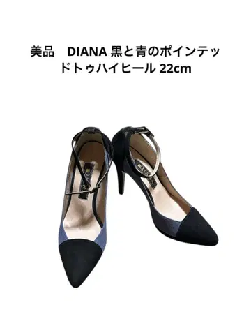 새상품급 DIANA 블랙과 파랑의 스틸레토 하이힐 22cm