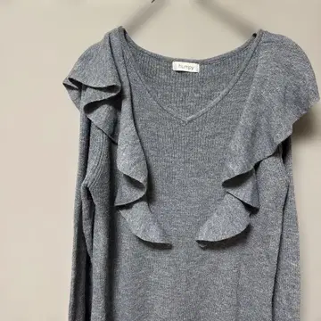 프릴 달린 리브 니트 원피스(M) 그레이 롱 기장 성숙 큐트