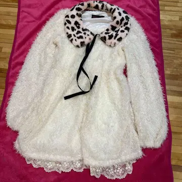 레어 ROSEFANFAN 로즈 팬 팬 화이트 퍼 원피스 y2k