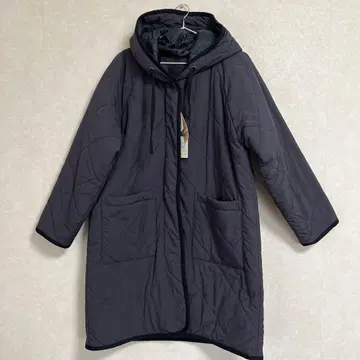 studioCLIP 퀼팅 롱 후드 코트 블랙 미사용품