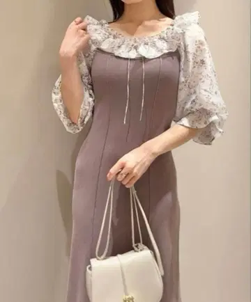 snidel 시어 도킹 니트 원피스 모카