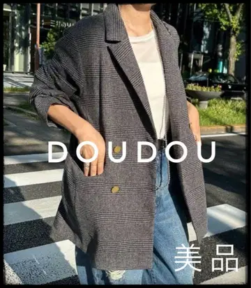 DOUDOU 체크 무늬 하운드투스 체크 패턴 테일러드 자켓 블레이저 자켓