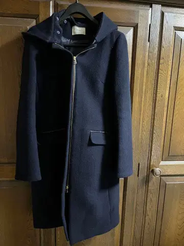 IENA 네이비 후드 부착 울 코트