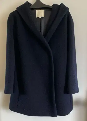 자유구 네이비 블루 후드 부착 울 코트 사이즈 38 M