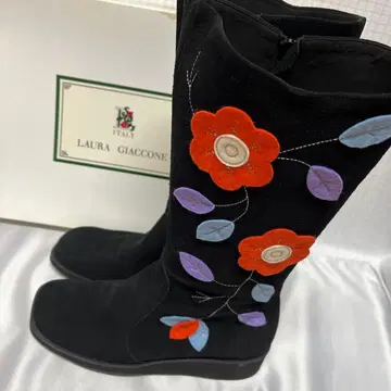 LAURA GIACCONE 꽃 모티브 롱 부츠 24cm 미사용 가격 인하