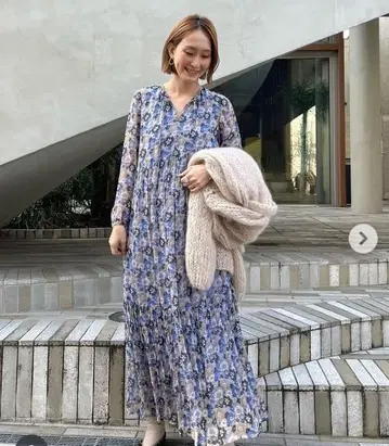 누키테파 2023 SS 쉬폰 프린트 드레스 원피스 플라워 프린트