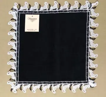 치카자와 레이스 타월 손수건 고양이와 음표 블랙