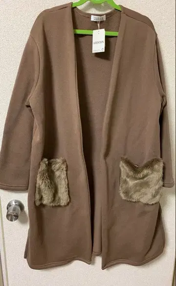 브라운 플리스 가디건 택 포함 새상품 퍼 포켓 프리 사이즈