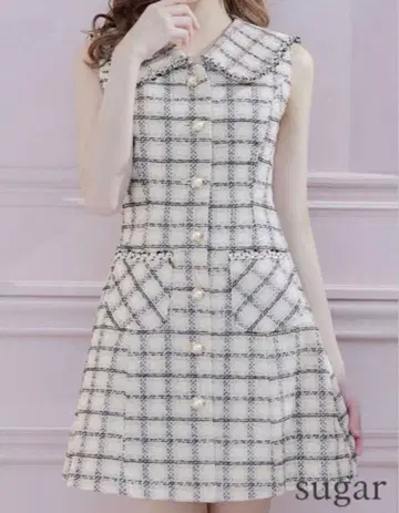 an 체크 무늬 슬리브리스 드레스