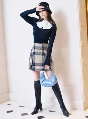 snidel/로빙 체크 스커트/택 포함