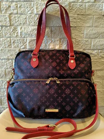 러셋 2way 토트백 대 네이비 레드 모노그램 패턴 [새상품급]