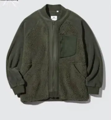 유니클로 화이트 마운티니어링 플리스 오버 사이즈 자켓 올리브