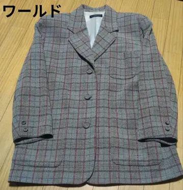 그레이 체크 무늬 테일러드 자켓 월드 어깨 패드 포함