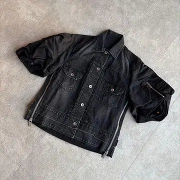 22ss sacai MA-1 절개 사이드 지퍼 데님 블루종 G