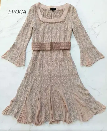 [일본제] EPOCA 자카드 무릎 기장 니트 원피스 드레스 40