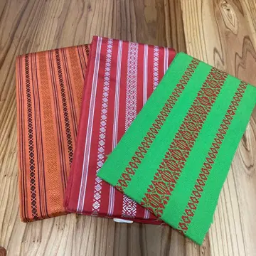 하카타 오리 반폭 오비 세트 오렌지 빨간색 그린